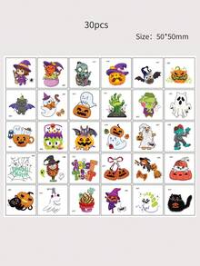 30pcs Waterproof Pumpkin Temporary Tattoo Stickers, Bat, Ghost Temporary Tattoos, Suitable For Halloween Party, Fake Tattoos For Hand, Face, Body Art - Multicolor - View 8