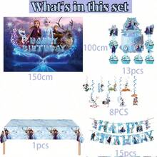 Disney Frozen Birthday Party Decoration Kit, Elsa Anna Olaf Cartoon Banner Table Cover Dessert Picks Set, Ideal For Birthday Celebration, Halloween, Xmas, New Year Party Decorations - Multicolor - View 10