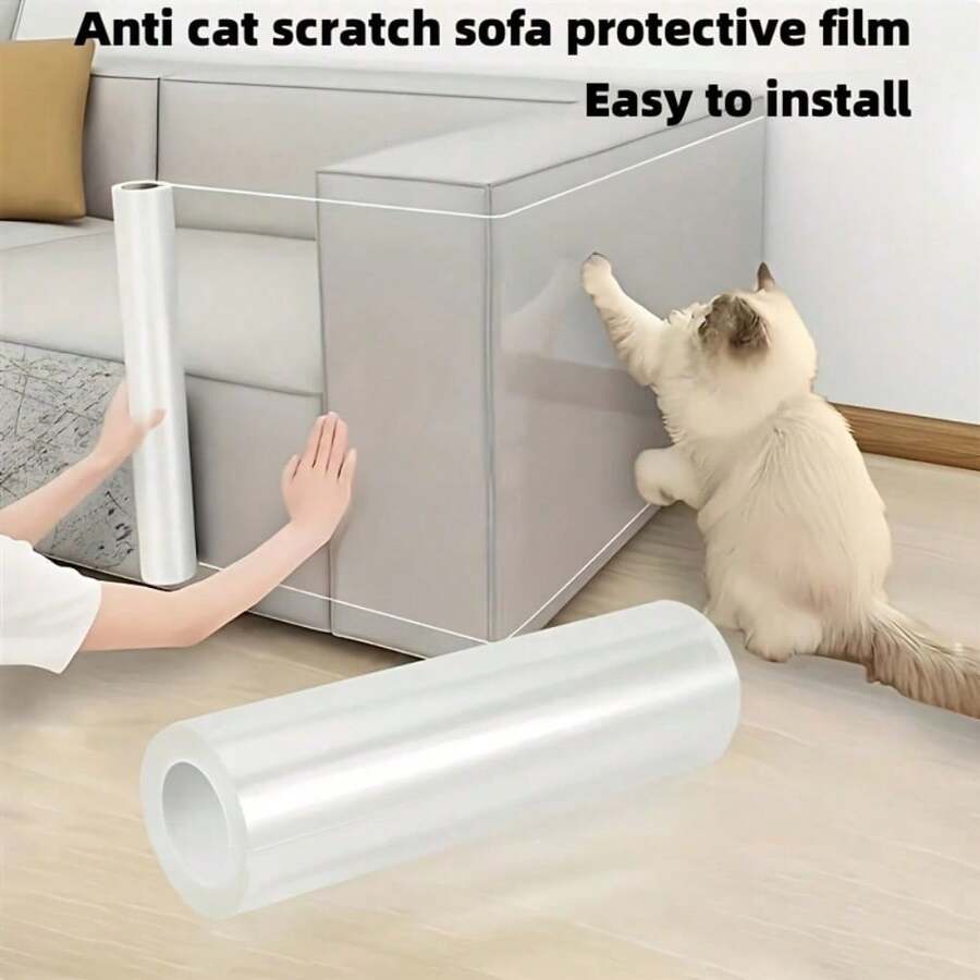 1PC Anti Cat Scratch Furniture Protector Clear Thicken Vinyl For Door Sofa Flexible Couch Corner Guard Under Cats Claw Cat Scratch Deterrent Tape For Carpet Couch Door Cat Toys Cat Accessories