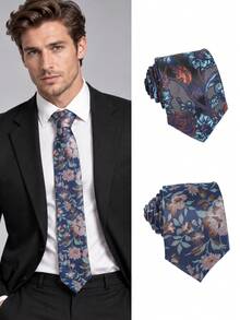 1pc Men's Large Floral Contrast Color Jacquard Casual Business Shirt With Decorative Tie - Multicolor - View 1