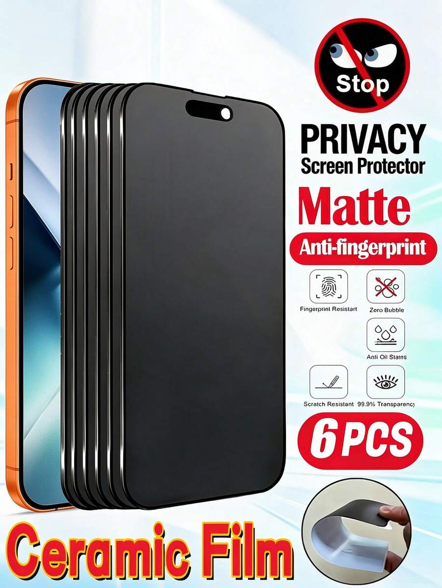 6 Buah Film Keramik Fleksibel Anti Intip Matte Perlindungan Privasi Penuh untuk Kantor/Kereta Bawah Tanah, Pelindung Layar Ponsel Kompatibel dengan iPhone 18 Pro Max 17 Pro 16 Plus 15 14 13 12 11, Anti Silau, Anti Sidik Jari, Tahan Ledakan dan Gores, Anti Mata-mata, Tanpa Gelembung, Penyerapan Otomatis, Mudah Dipasang, Film Pelindung, Film Lunak, Bukan Kaca