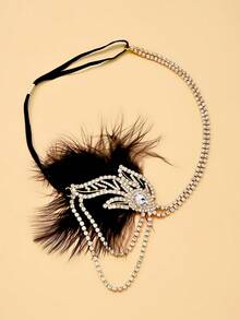1pc Vintage Rhinestone Feather Headpiece, Women's Tassel Forehead Chain Hair Accessory For Banquet, Wedding, Ball, Party Styling - Feather - View 10