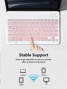 AKKHOO 10-Inch Ultra-Thin Wireless Keyboard, Rechargeable & Silent, Suitable For Tablet/Laptop, Compatible With IPad Mini Keyboard, Size: 9.84in*5.90in*0.24in - Pink - View 3