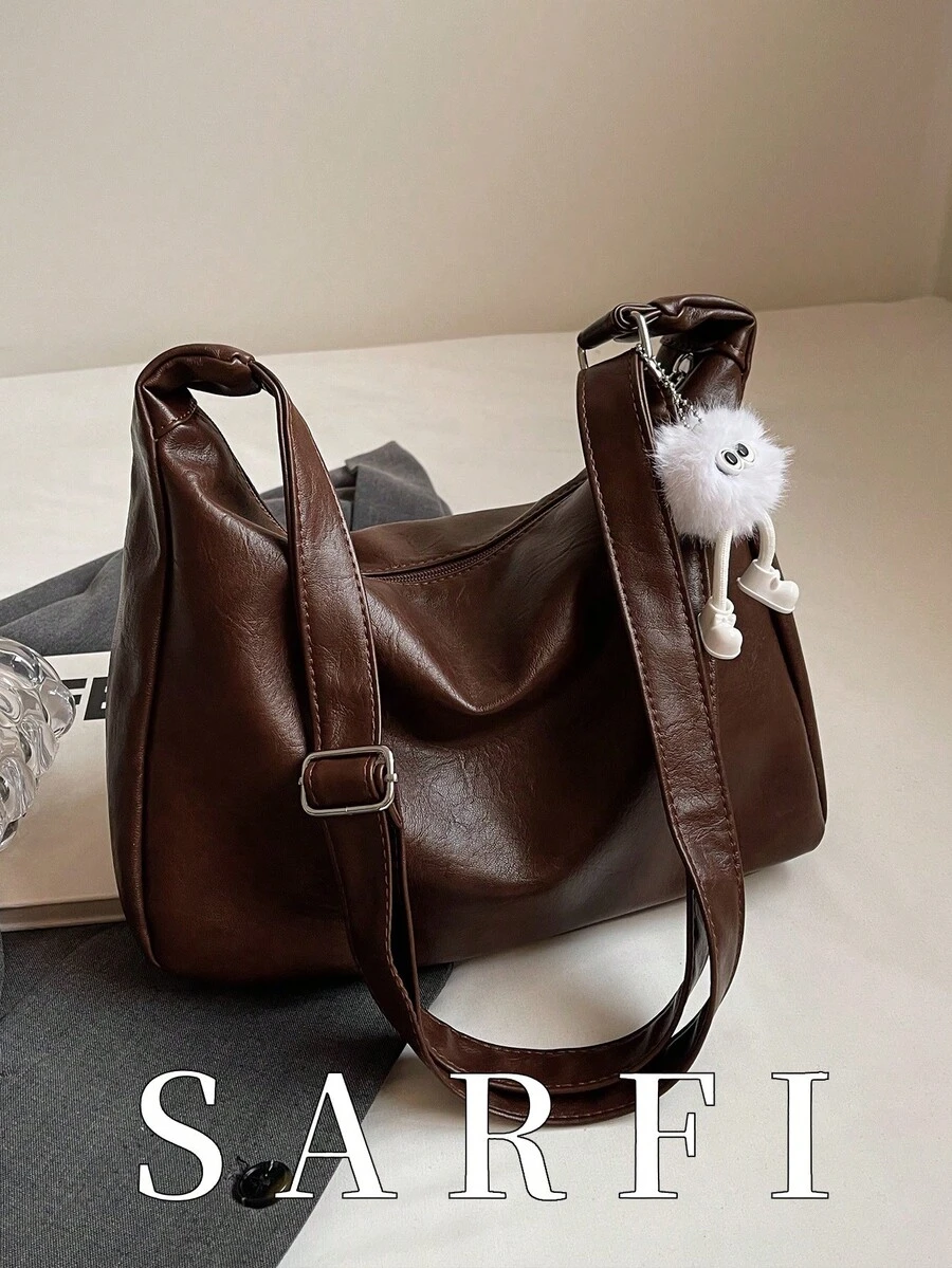 Solid Color PU Material Zipper Women's Bag, Simple And Stylish Multifunctional Shoulder Crossbody Bag, Suitable For Women's Daily Commuting - Coffee Brown - View 1