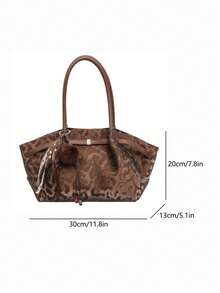 New Vintage Leopard-Print Women's Tote Bag With Charms, Fashionable Strap Accents, Shoulder Bag, Large-Capacity Handbag, Wallet - Coffee Brown - View 10