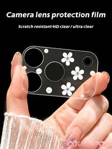 1pc Exquisite White Floral Pattern Phone Lens Protector, Compatible With Phone 17 Pro/17 Pro Max/18 Pro/18 Pro Max, Anti-Scratch Full Coverage Lens Protection, Sweet Healing Atmosphere Phone Accessory, Birthday Holiday Gift For Girls, Family And Friends - Clear - View 7