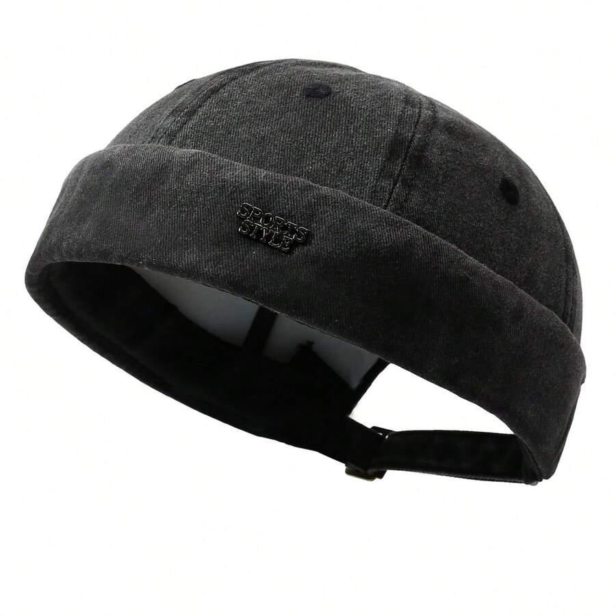 1 mũ melon không vành phong cách giặt mài rách, màu trơn, unisex, phù hợp cho tiệc tùng và dã ngoại, dùng cho mọi mùa - A - Xem 1