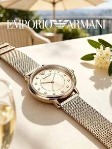 Armani Women's Mesh Strap Watch, Round Slim Dial, Crystal Hour Markers, Warm Tone, Analog Quartz Wristwatch, Suitable For Garden Party, Brunch, Patio, Weekend Wear, Gift For Mom - one-size - View 5