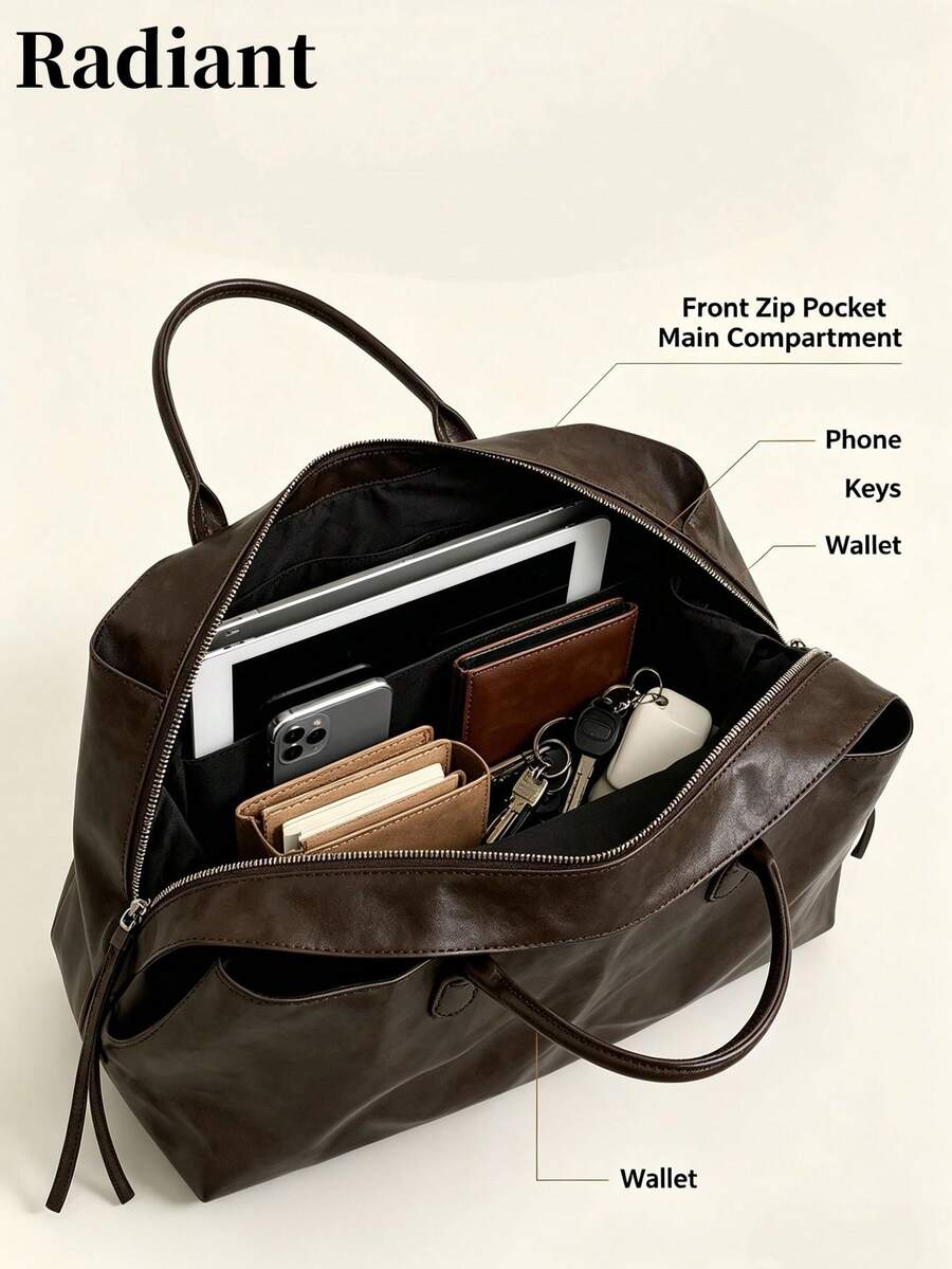 Women Tote Bags Leather Tote Marbled Pattern Leather Long Handle Side Zipper Large Capacity Retro Style For Women Daily Office Shopping - Coffee - View 1