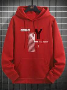 DOPE | Sweatshirt Hoodie Pria Warna Cerah, Desain Cetak Huruf di Dada, Pullover Kasual Serbaguna - Merah - View 3