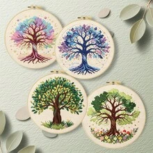 Embroidery Set, 20x20cm/7.9x7.9 Inches, Colourful Tree, 2D Flat Printing Handmade DIY Beginner Embroidery Set, Including Embroidery Cloth,Instruction Manual,Embroidery Frame And Needle And Thread, Handmade Artwork As A Gift For Friends Or Famil - 20x20cm/7.9x7.9 In - View 3