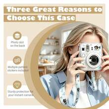 Cartoon Stickers + Lanyard Transparent Protective Case Set For InstaxMini 13, Transparent Protective Cover With Back Pocket + Colorful Shoulder Strap, Instant Camera Transparent Crystal Shell Protective Case, Easy To Install PVC Shell, Anti-Yellowing, Anti-Drop, Anti-Scratch Photography Camera Protective Accessories - View 5