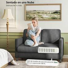 Sofá de Dos Plazas Tapizado en Tela Canelada Gris 79x130x89 cm |   Sofá Compacto con Brazos y Patas de Madera Negras |   para Salón Oficina Recámara y Espacios Reducidos |   Fácil de Armar - Gris - Ver 7
