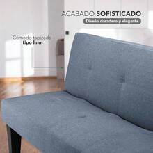 Sofá Cama Reclinable Plegable de 3 Plazas Color Azul 167x45x76.5 cm| Sofá Convertible Tapizado en Tela con Botones| Patas de Madera Negras sin Brazos| para Sala Estar Recámara y Espacios Reducidos| Fácil de Armar - Azul - Ver 3