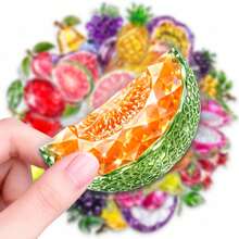 50pcs Crystal Fruit PET Stickers, Suitable For Decorating Journals, Phone Cases, Notebooks, Tablets, Skateboards, Guitars, Party Packaging, Water Bottles And Luggage - Multicolor - View 6