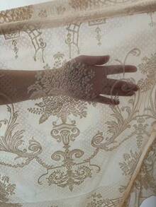 1pc New French Luxury Floral Lace Trim Curtain Sheer, Holiday Decor - Beige - View 11