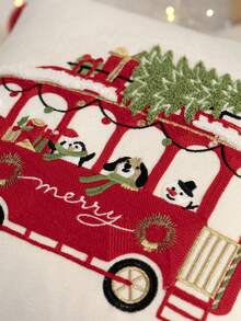 1 buah Sarung Bantal Bordir Pohon Natal, Sarung Bantal Bus Natal & Santa Claus, Dekorasi Natal, Sarung Bantal Sepanjang Musim, Tanpa Isian - MultiWarna - View 5
