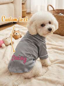 Custom Embroidered Dog Pajamas, Personalized Pet Sleepwear, Luxury Satin Puppy Nightwear, Ideal Holiday & Birthday Gift For Dogs - 1PC - View 2