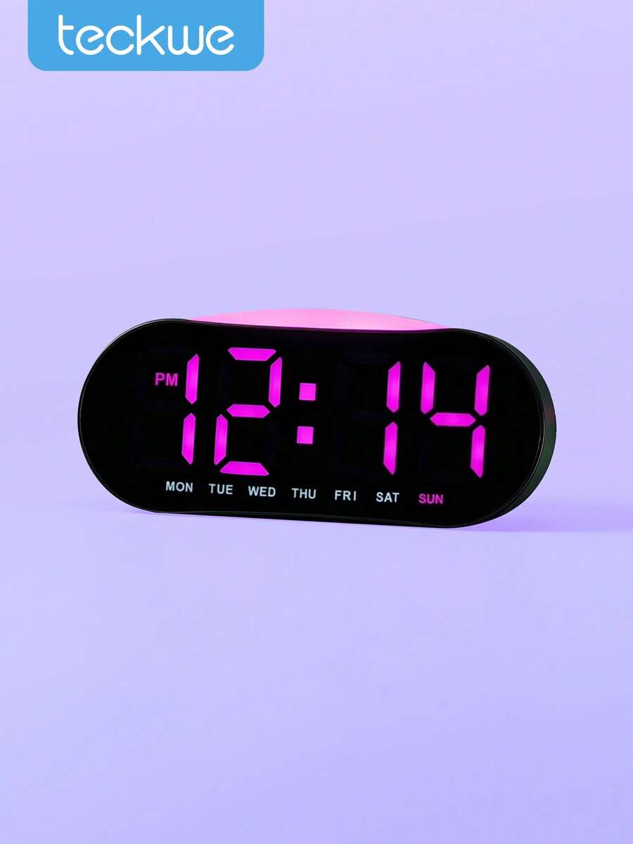 Teckwe 1pc Digital Alarm Clock, LED Multi-Functional Clock With Date, Temperature, DST, Brightness Adjustment, 2 Power Supply, Perfect For Living Room Office Desk(Batteries Not Included) - multicolor - View 1