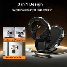 Magnetic Phone Holder, Suction Cup Phone Mount, 360° Rotatable, Foldable, Strong Magnet, Vacuum Suction, Dual Function, Compatible With Magsafe, Portable, Adjustable Angle, Hands-Free, Reusable, Washable, Anti-Slip, Universal Compatibility - Black - View 6
