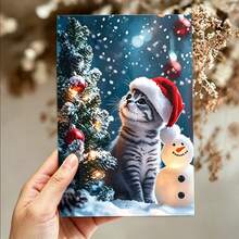 OBOVAY 1 Cute Christmas Card With Envelope, Featuring Adorable Cat Design, Ideal Holiday Greeting Card For Friends, Classmates, Family And Neighbors - View 1