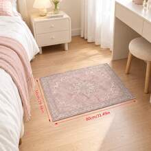 1pc Soft Pink Vintage Floral Pattern Printed Low Pile Carpet, Anti-Slip Anti-Stain Washable, Acetate Bonded Printed Rug Mat, Suitable For Living Room, Entrance, Bedside, Game Room, Home Decor, Room Decoration - Multicolor - View 9
