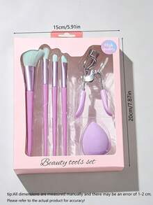 4pcs Makeup Brush Set With Eyelash Curler And Makeup Sponge, Multi-Functional Makeup Tool Set, Suitable For Foundation, Eyeshadow, Blush, Portable Makeup Gift Box, Suitable For Girls And Women - Multicolor - View 8