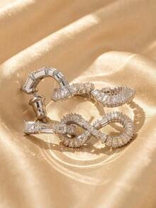 SWAROVSKI 無限符號水晶耳環，梯形全水鑽 8 字形耳環，送給女友的生日禮物 - 銀色 - 查看 5