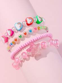 4Pcs Glow In Dark Star Heart Seed Bead Bracelets For Girls, Kids Party Jewelry Birthday Gift - Multicolor - View 11