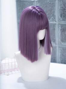 alicegarden 14-Inch Long Synthetic Short Bob Wig Featuring A Natural Straight Style A Stunning Purple. Designed With Bangs , This False Hairpiece Is Perfect For Ms Daily Party Cosplay Use, Offering A Natural And Natural Durable Wig Gift For Ladies. - Purple - View 4