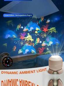 Đèn chiếu LED xoay động, đèn chiếu đêm, đèn chiếu đại dương xoay 360 độ, quà tặng sinh nhật Giáng sinh, đèn tạo không khí phòng ngủ tiệc gia đình - trắng - Xem 2