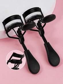 Portable Eyelash Curler With Silicone Pad, 2pcs Black Eyelash Curler With Comb, For Curling And Shaping, No Damage To Eyelashes, Eyelash Lift, Big Eye Effect, Suitable For Daily Makeup And Curling Eyelashes - Black - View 1