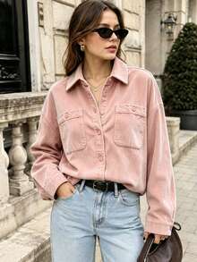 Women's Solid Color Single-Breasted Casual Versatile Everyday Outing Shirt - Pink - View 1