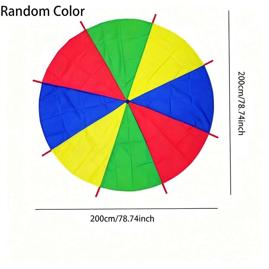 Rainbow Parachute, 6.56ft Long, Random Color, Outdoor Party Activities, Suitable For Cooperative Team Games, Family Team Building. - 2M - View 1