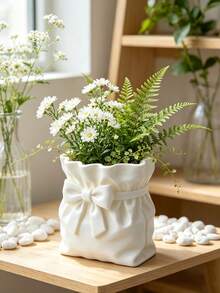 Cream Style Bow Lucky Bag Design 3D Printed Flower Pot, Matte Delicate Texture, Indoor Desktop Succulent Green Plant Pot Container, Macaron Multi-Color Options, Home Decor, Personalized Gardening Housewarming Creative Gift - Multicolor - View 6