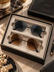 FIYLROG Men's Polygonal Sunglasses, Thin Metal Frame, UV400 Protection, Suitable For Fashionable Casual Occasions - Multicolor - View 2