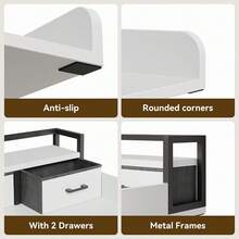 Estante Organizador Blanco para Lavadora y Secadora con 2 Cajones y Estante Superior, Encimera de Madera para Máquina con Barandas, Mesa Auxiliar de Lavandería con Gran Capacidad de Almacenamiento, Diseño Resistente, Ideal para Baño y Lavandería, Fácil de Instalar - 2 niveles: 27 pulgadas - Ver 6