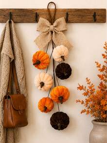 1pc Artificial Velvet Foam Pumpkin Wall Hanging, Autumn Home Decor, Farmhouse Harvest Style, Thanksgiving Window And Door Decoration, Suitable For Autumn, Holiday And Party Decor, Halloween Decoration - Multicolor - View 11