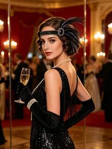 1920s Flapper Headpiece Feather Headband Accessory Roaring Headpieces Great Gatsby Headpiece - A - View 2