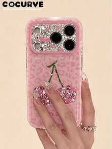 Cocurve 1pc Premium Glitter Pink Leopard Print Cherry Letter Shiny Pattern Phone Case Compatible With IPhone 18 Pro Max/18 Pro/17 Pro/17 Pro Max/16 Pro/16 Pro Max/16/15 Pro Max/15 Pro/15/Plus Shockproof IMD 14 Pro Max/14/13 Pro Max/13 Pro/13/12 Pro Max/12 Pro/12/11 Pro Max/11 Pro/11/Plus Unique Versatile Beautiful Non-Duplicated Gift For Couples, Holidays, Halloween, Anniversary - Multicolor - View 2
