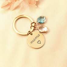 Personalized Keychain With Birthstone, Keychain As Mom Birthday Gift, Personalized Mother's Day Gift, Mom Keychain For Her, Romantic Customized Birthstone Round Pendant Keychain, Bag Charm, Women's Car Accessory, Personalized Item - Multicolor - View 4