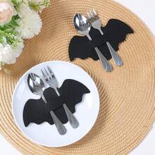 Halloween Black Spider Web Felt Cutlery Holder, Spiderweb Fork Spoon Storage Pouch, Halloween Party Dinner Table Decorations Home Holiday Tableware Decor - Multicolor - View 6