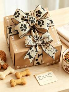 2/1 Rollo de cinta con patrón de huella de pata, cinta de lino con patrón de huella de pata, nueva cinta de franela creativa con patrón de huella de pata & hueso, adecuada para manualidades, lazos, decoración de fiestas, embalaje de cajas de regalo y envoltura de ramos (6.3cm/5 yardas) - Varios estilos - Ver 5