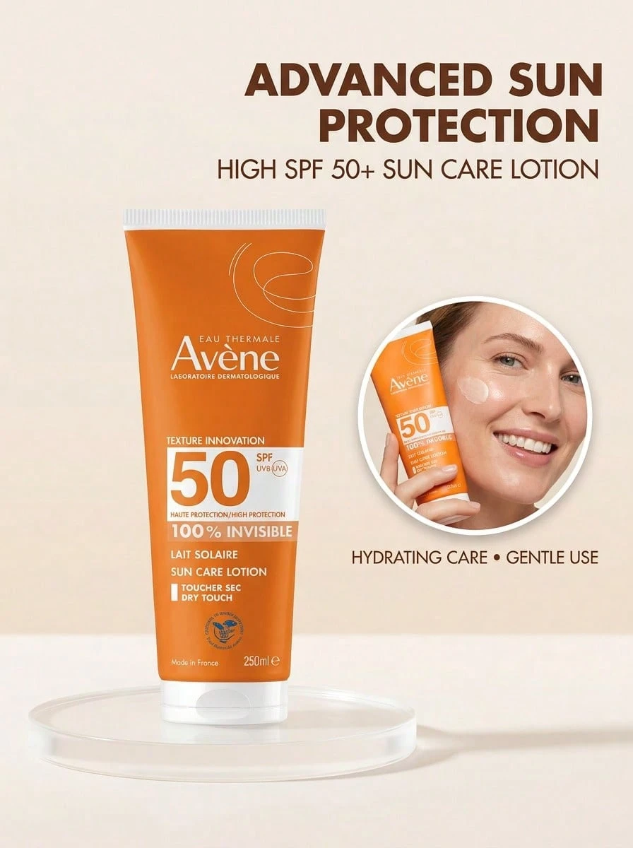 Avene Invisible Sun Milk SPF50 250 Ml – Sunscreen, Dry Touch, For Sensitive Skin, Thermal Spring Water, Suitable For Beach Vacation - Multicolor - View 1