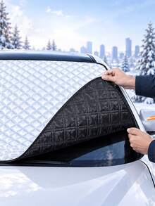 Thickened Magnetic Aluminum Foil Car Windshield Snow Cover – Half-Cover Frost & Snow Protection Shield, Universal Fit Auto Front Window Winter Cover With Magnetic Strips, Anti-Ice Snow Dust Guard - A - View 2