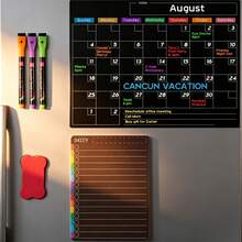 12/6/1 Set Magnetic Dry Erase Fridge Calendar, Monthly Fridge Planner & Today's Menu List Whiteboard, 2/3 Pcs Fridge Blackboard For Kitchen And Office, Includes 3/8 Markers + Eraser - Magnetic Adhesive Set [pen and Eraser Colors Random] - View 20