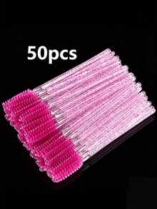 50/100/200/400/500 Pieces Of Crystal Rod Eye Black Brush, Crystal Eyebrow Brush For Eyelash Extension, Rose Red Mascara Brush With Container - Hot Pink - View 16