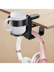 2-In-1 Table Cup And Earphone Stand - Gaming Earphone Stand 360 ° Flexible Rotation Multi Functional Storage For Office Home Gaming Space Saving Simple And Convenient Suitable Computer Desk Desk - Black - View 5