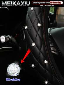 MEIKAXIU 1 buah Sarung Setir Mobil Kulit Imitasi PU Berhiaskan Bordir Rhinestone 3D, Tanpa Cincin Dalam, Cocok untuk Ukuran 14,5-15 Inci, Aksesori Mobil Universal untuk Pria dan Wanita - Versi kulit PU bertabur berlian - View 10