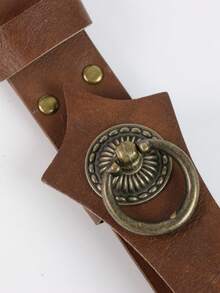 Vintage PU Leather Belt Fan Holster, Medieval Bronze Metal Ring Decorated Fan Storage Sleeve, Halloween LARP Renaissance Costume Prop - A - View 4